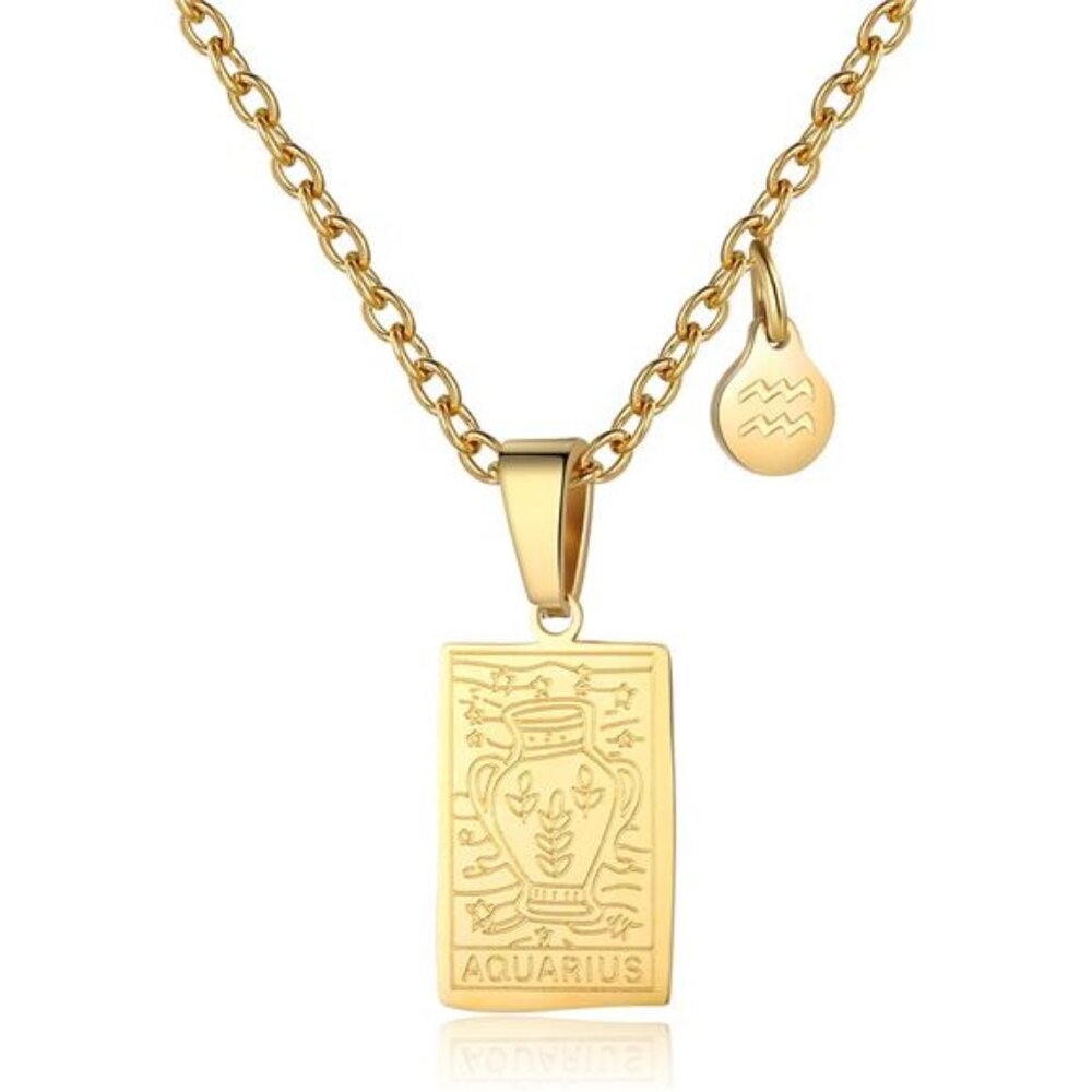 Zodiac Sign Necklace for Women Constellation Tarot Card Pendant Double Sided